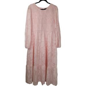 Merokeety Womens Floral Textured Long Sleeve Smocked Midi Dress 2XL
